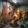 A professional team of workers applying waterproofing material to a basement wall, photo