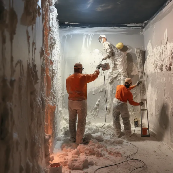 2.png A professional team of workers applying waterproofing material to a basement wall, photo
